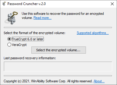 The main screen of the Password Cruncher software 